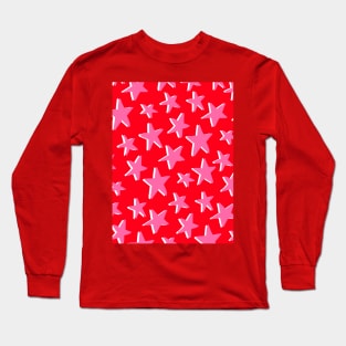 Pink, Red and White Stars in Celestial Pattern Long Sleeve T-Shirt